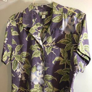 Tommy Bahama Tops - 100% silk Hawaii purple with blue flowers size L Tommy Bahama Tops - 100% silk Hawaii purple with blue flowers size L